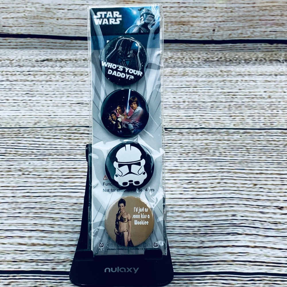 Star Wars Buttons Set of 4 Darth Vader Stormtrooper Leia Luke Skywalker NEW